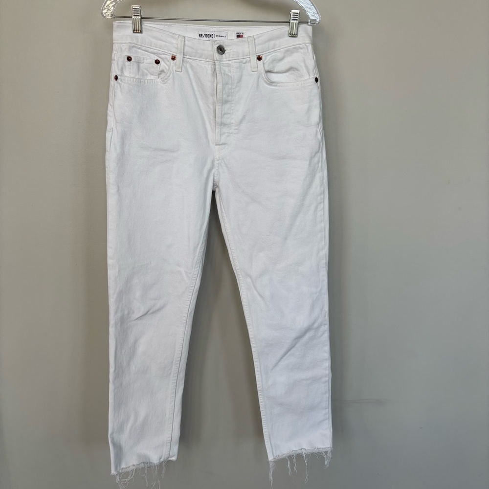 Re/Done Originals High Rise Ankle Crop Stretch‎ White Jeans Size 28